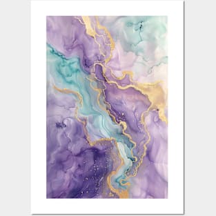 Mint purple gold marble texture pattern 1 Posters and Art